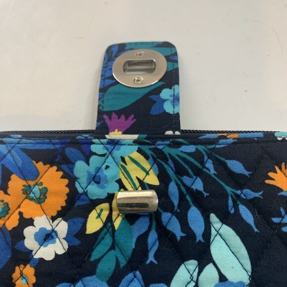 Vera Bradley Turn Lock Wallet Navy with Floral Tones Zippers - Picture 5 of 10